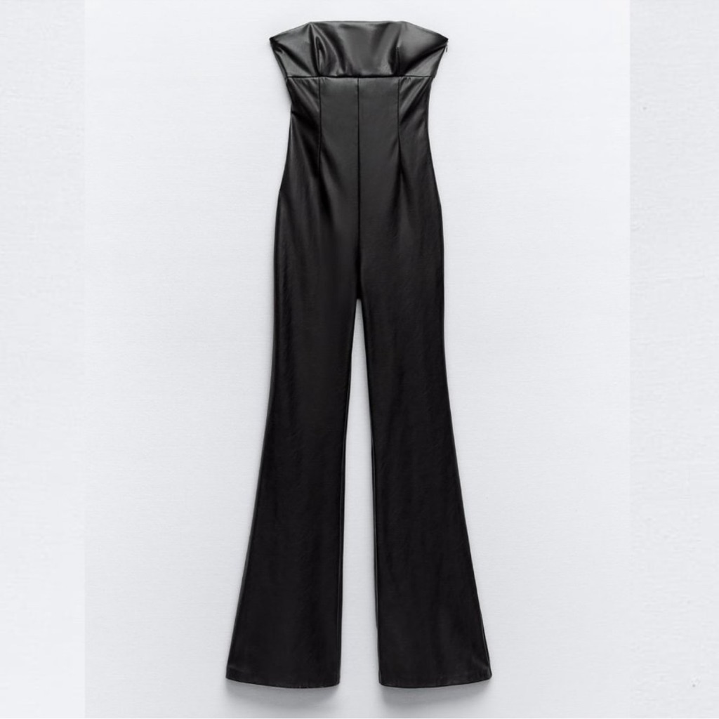 Blogger's Fave! Zara Strapless Faux Leather Jumpsuit Black Nwt